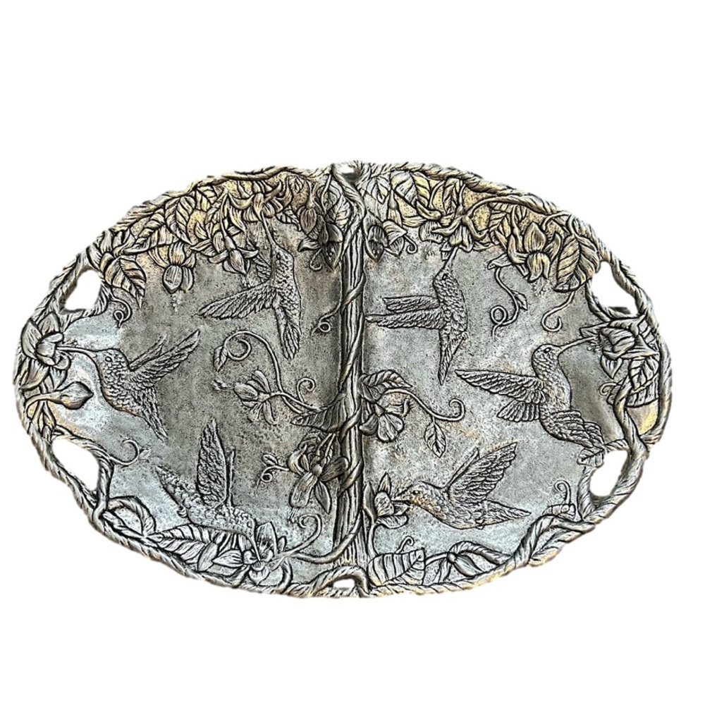 Large Metal Tray Platter Hummingbirds Floral Design
